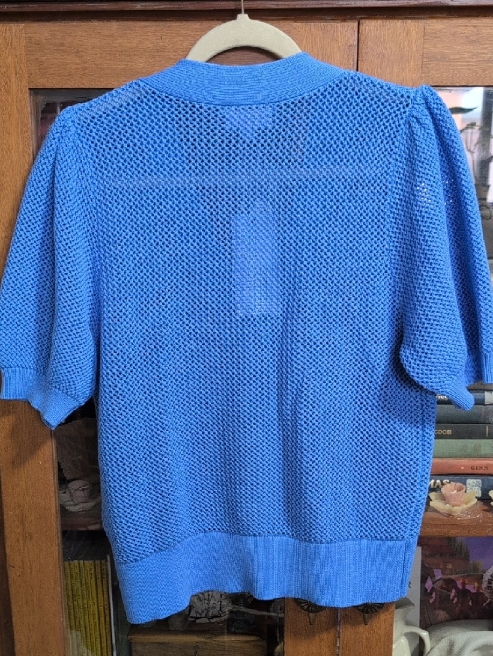 Blue Short-Sleeve Open-Knit Cardigan - Picture 3 of 4